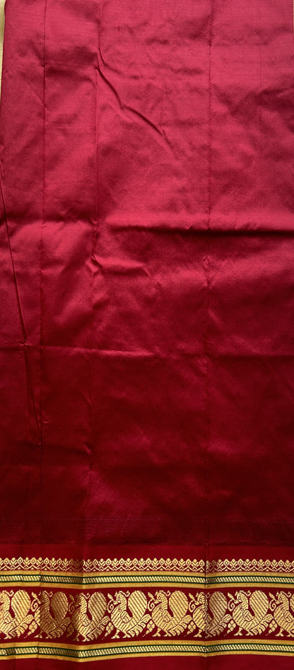 Narayanpet Silk Saree Cream Colored Complemented with a Maroon Zari Border. - Sampradaya Designer Studio