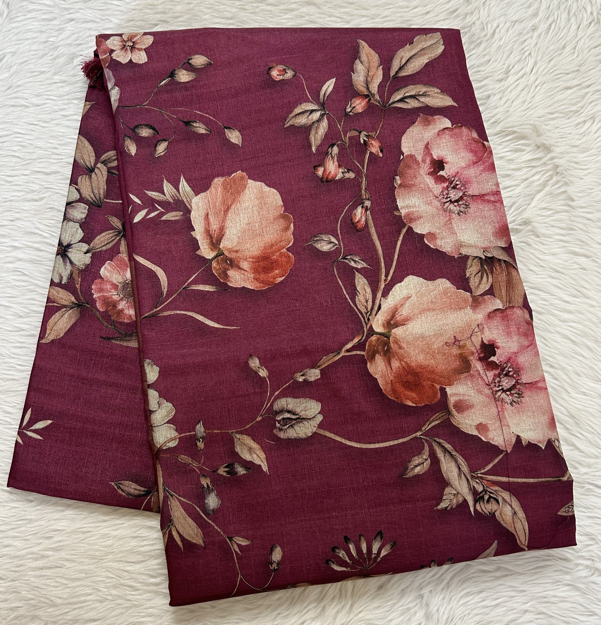 Semi Tussar Tissue Designer Saree Magenta colored complemented with a Zari Border. - Sampradaya Designer Studio