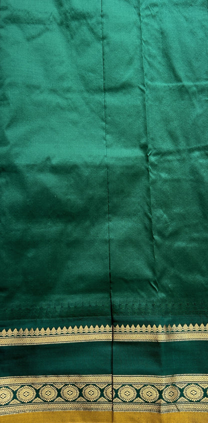 Narayanpet Silk Saree Dark Peach Colored Complemented with a Dark Green Zari Border. - Sampradaya Designer Studio