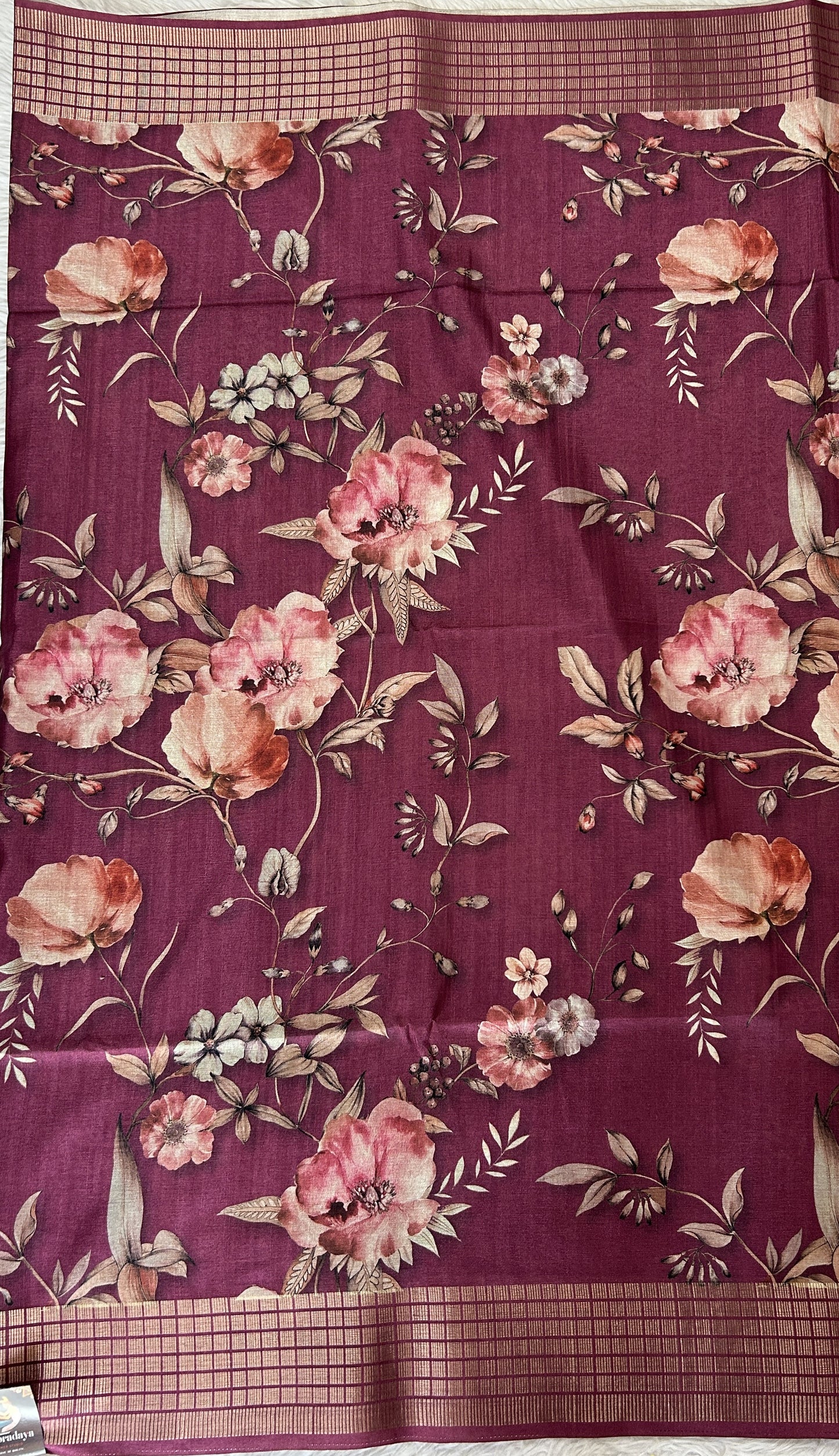 Semi Tussar Tissue Designer Saree Magenta colored complemented with a Zari Border. - Sampradaya Designer Studio