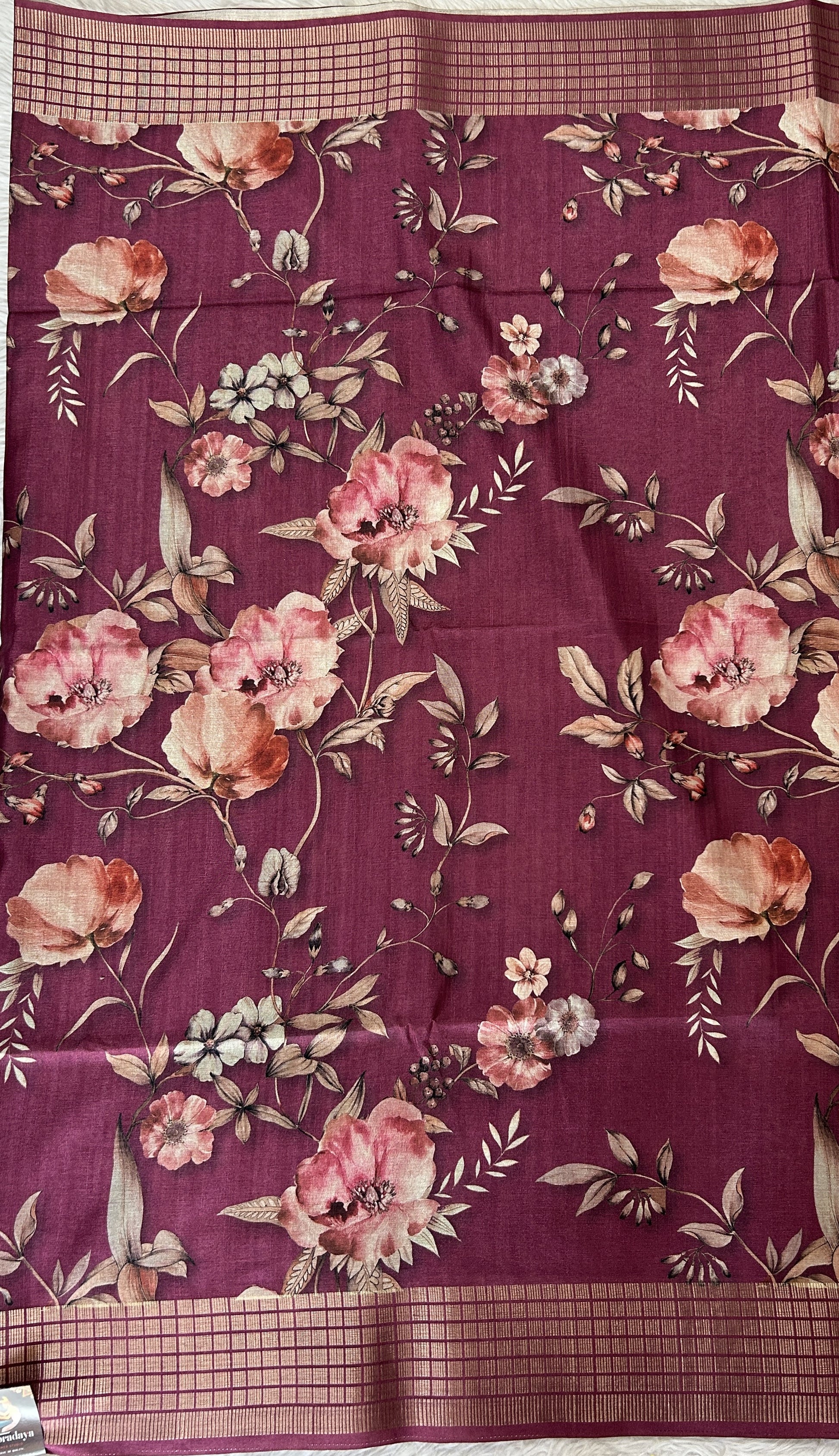 Semi Tussar Tissue Designer Saree Magenta colored complemented with a Zari Border. - Sampradaya Designer Studio