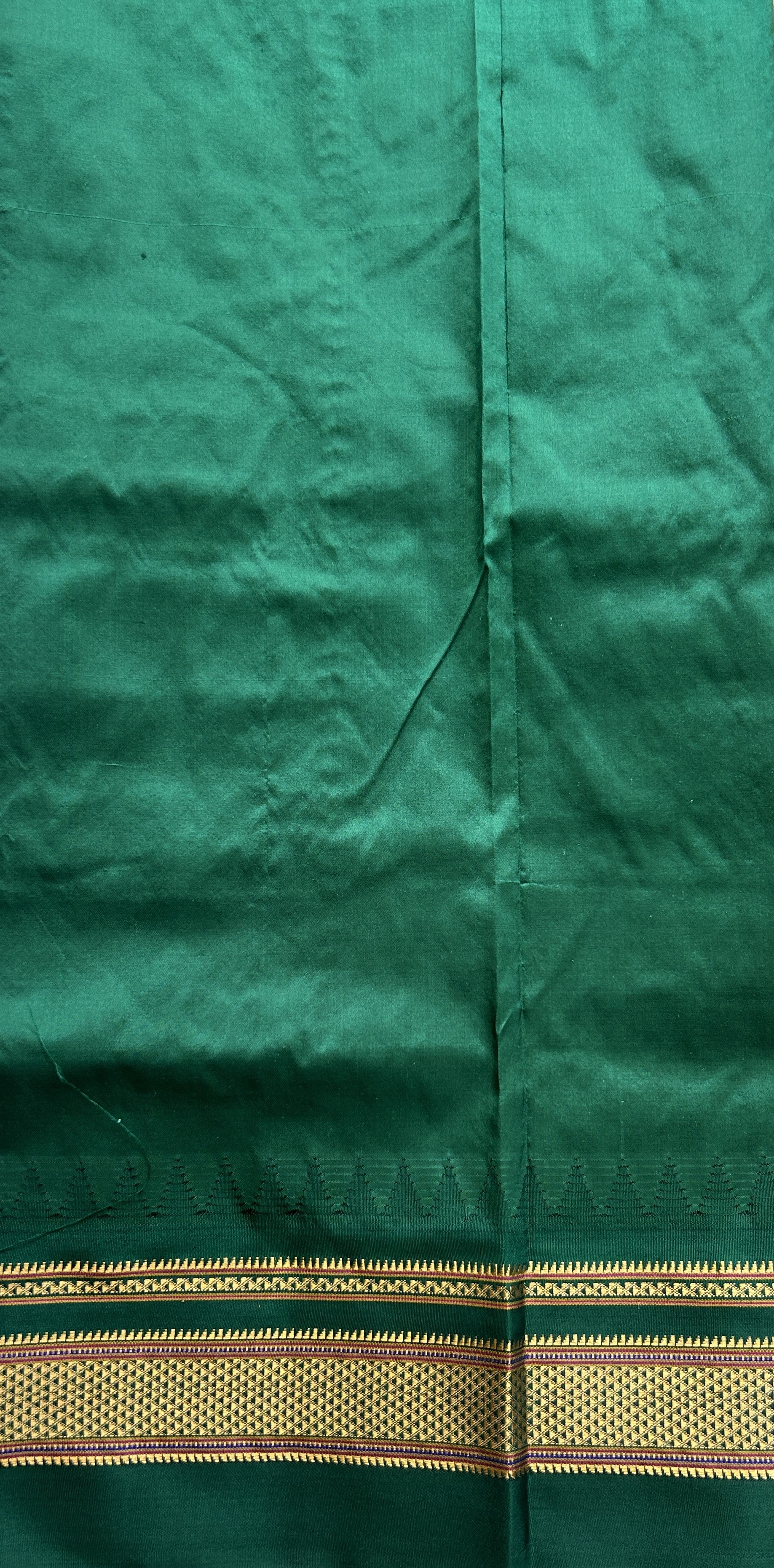 Narayanpet Silk Saree Beige Colored Complemented with a Green Zari Border. - Sampradaya Designer Studio