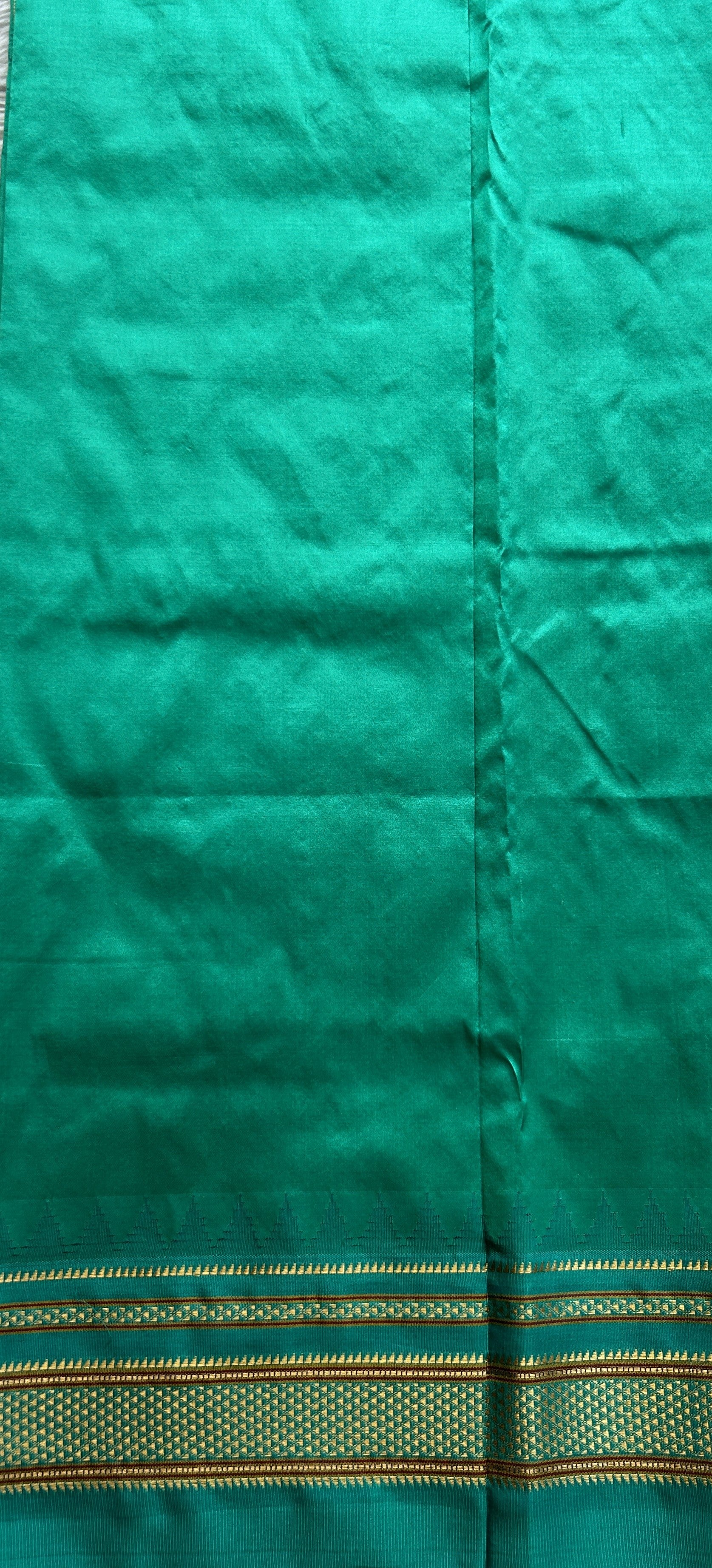 Narayanpet Silk Saree Beige Colored Complemented with a Rama Green Zari Border. - Sampradaya Designer Studio