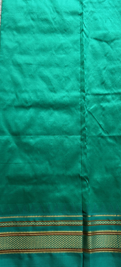 Narayanpet Silk Saree Beige Colored Complemented with a Rama Green Zari Border. - Sampradaya Designer Studio
