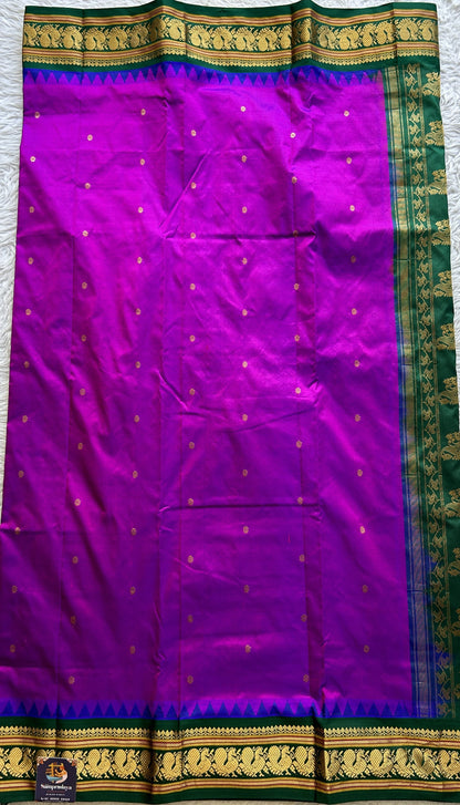 Narayanpet Silk Saree Purple Colored Complemented with a Green Zari Border. - Sampradaya Designer Studio