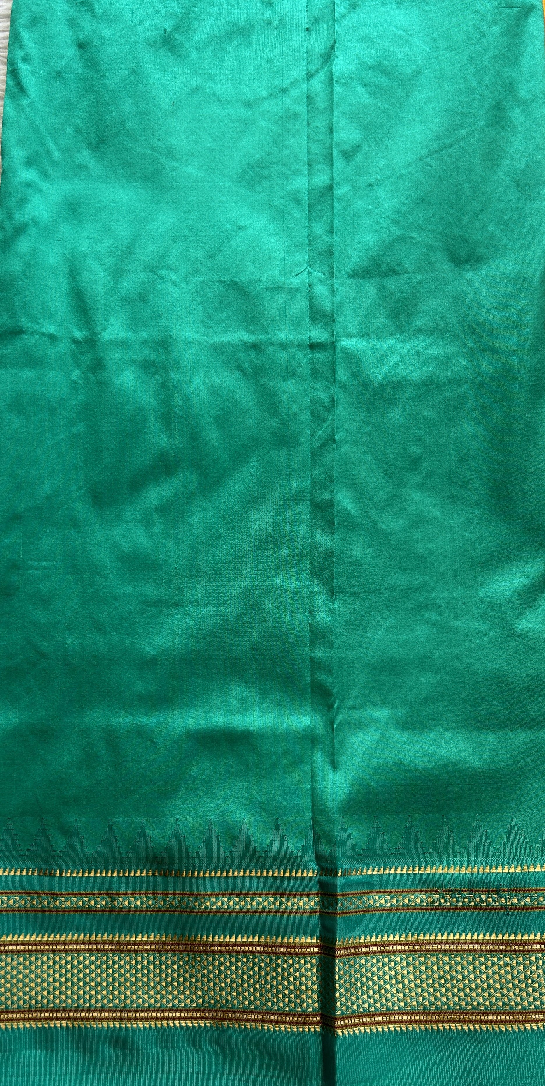 Narayanpet Silk Saree Orange Colored Complemented with a Rama Green Zari Border. - Sampradaya Designer Studio