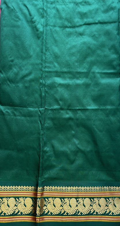 Narayanpet Silk Saree Dark Pink Colored Complemented with a Green Zari Border. - Sampradaya Designer Studio