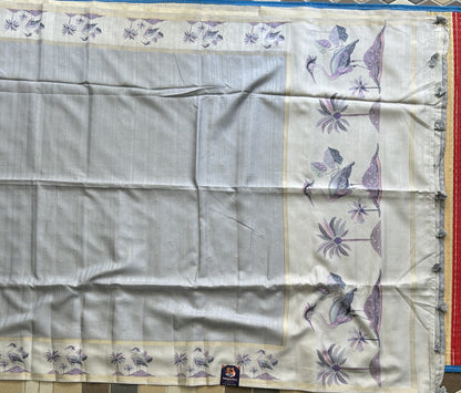 Semi Tussar Silk Saree -  Gray with Gold Zari Border - Elegant Fancy Saree for Party & Office Wear.