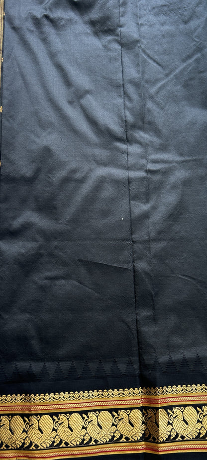 Narayanpet Silk Saree Mint Green Colored Complemented with a Black Zari Border. - Sampradaya Designer Studio