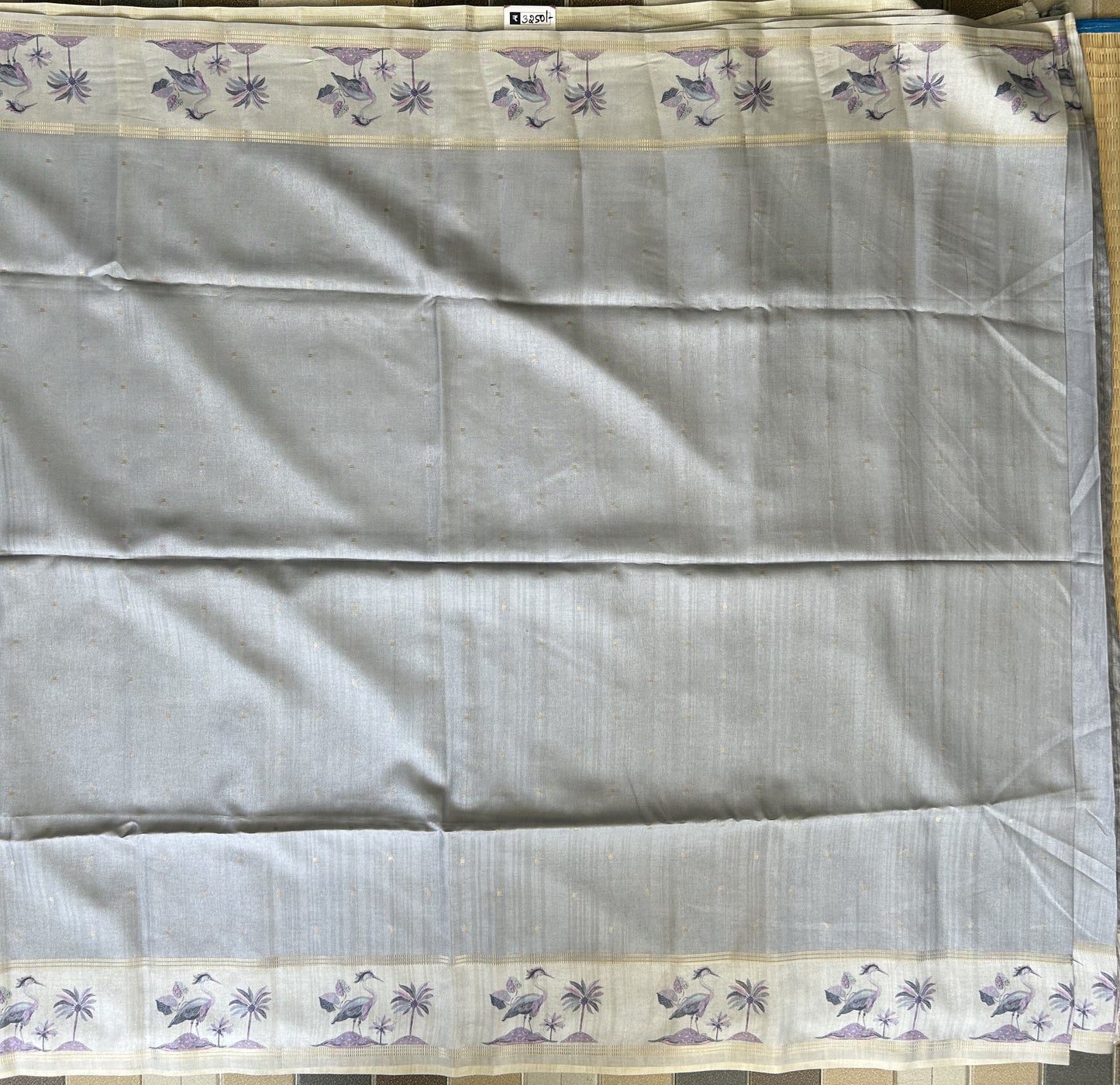 Semi Tussar Silk Saree -  Gray with Gold Zari Border - Elegant Fancy Saree for Party & Office Wear.