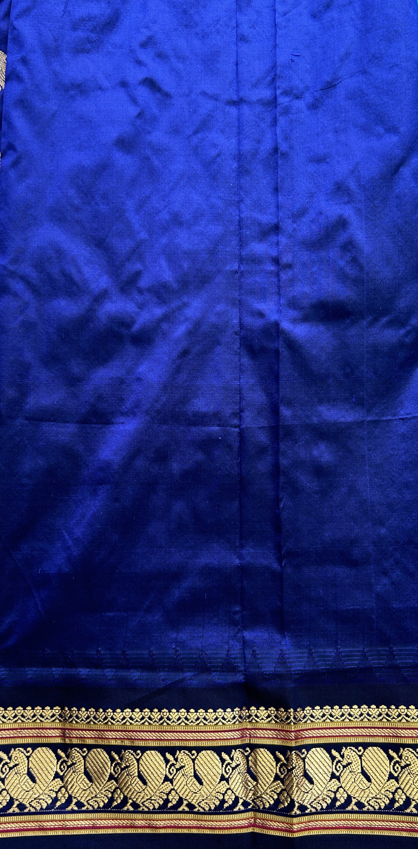 Narayanpet Silk Saree Rama Green Colored Complemented with a Navy Blue Zari Border. - Sampradaya Designer Studio