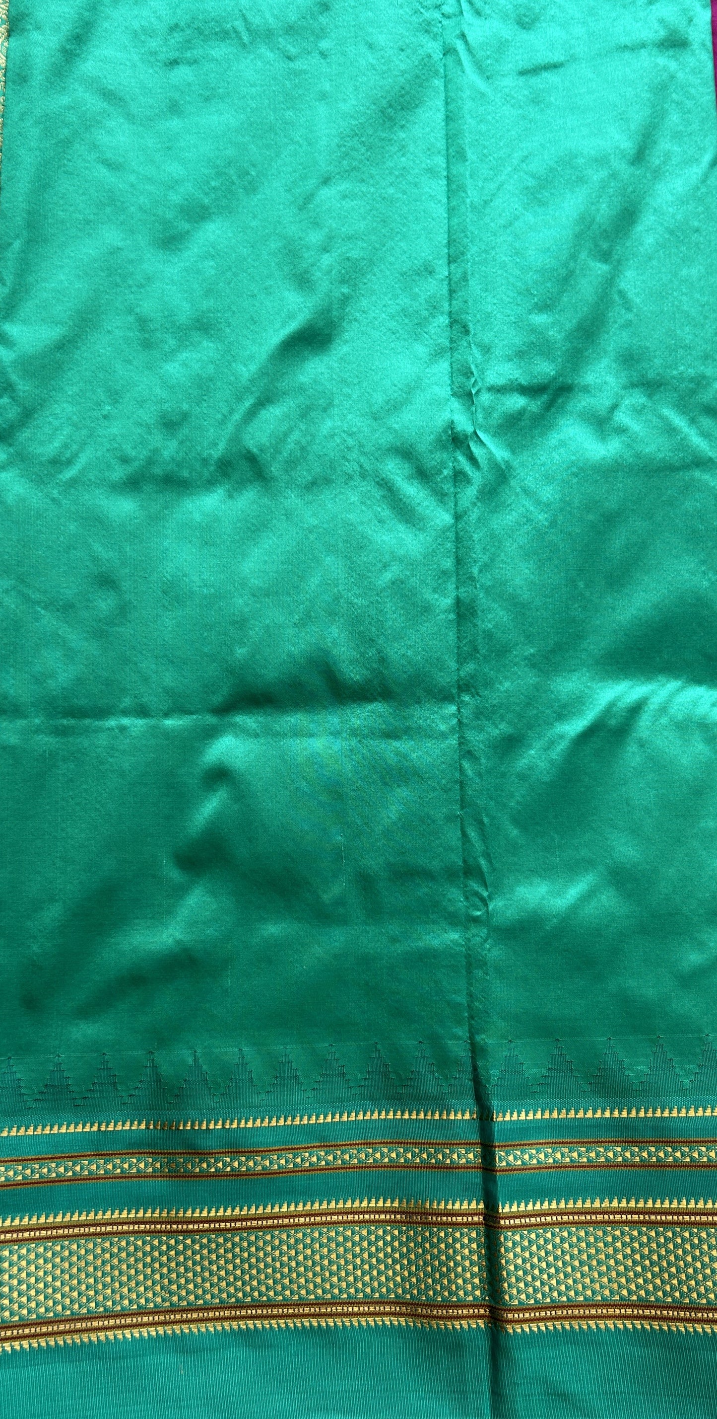 Narayanpet Silk Saree Purple Colored Complemented with a Rama Green Zari Border. - Sampradaya Designer Studio