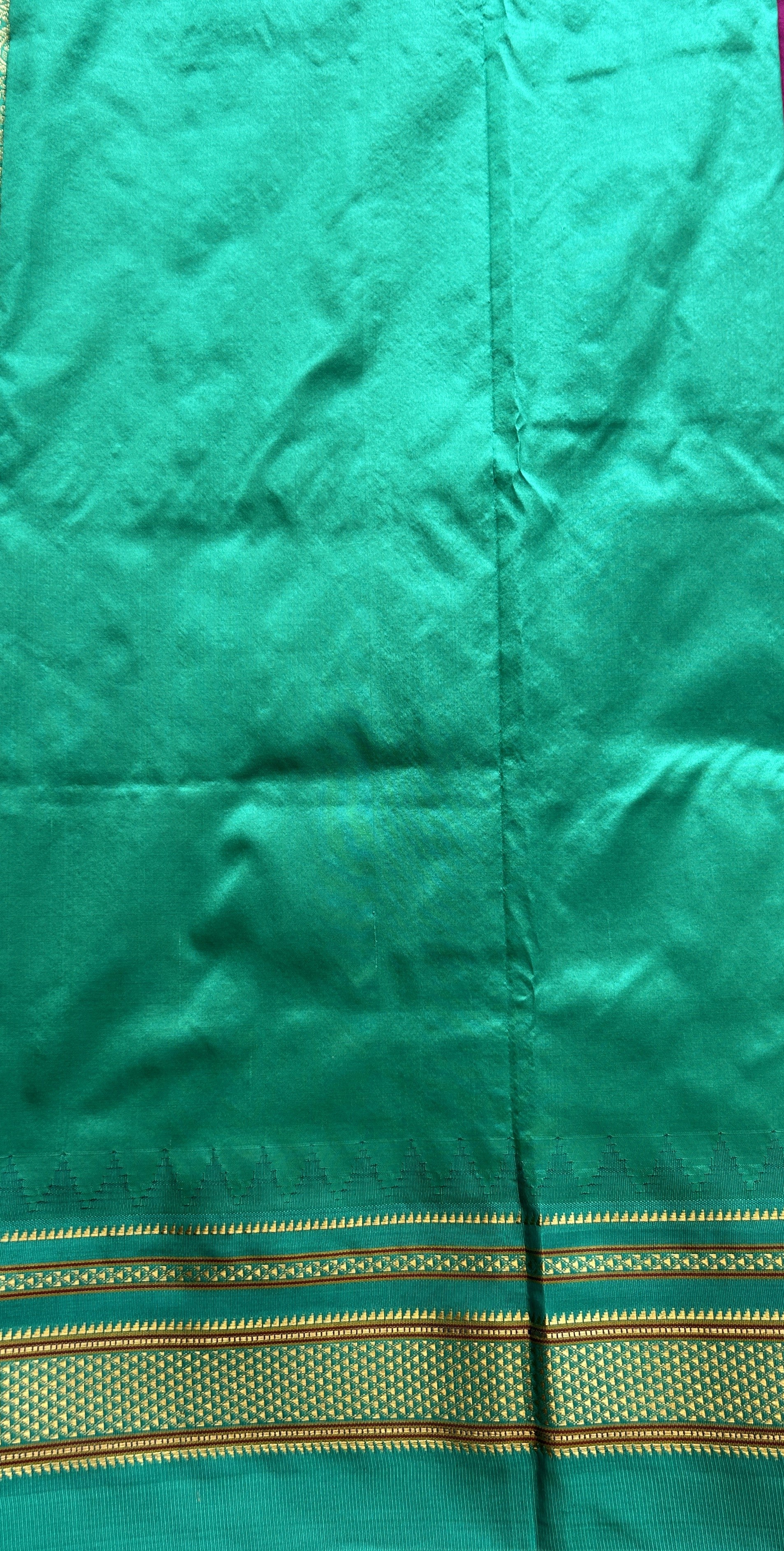 Narayanpet Silk Saree Purple Colored Complemented with a Rama Green Zari Border. - Sampradaya Designer Studio