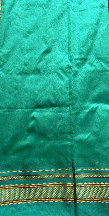 Narayanpet Silk Saree Purple Colored Complemented with a Rama Green Zari Border. - Sampradaya Designer Studio