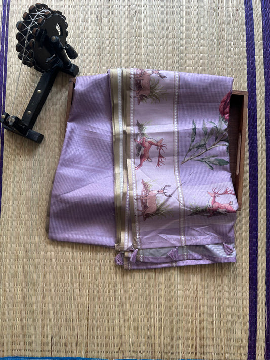 Semi Tussar Silk Saree - Lavender color with Gold Zari Border - Elegant Fancy Saree for Party & Office Wear.