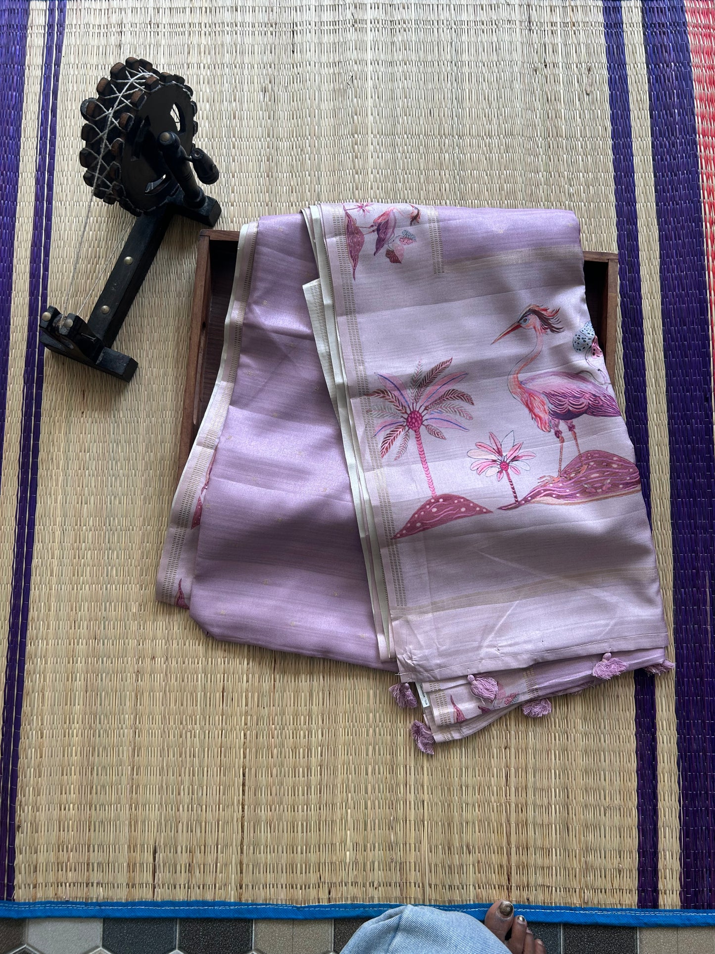 Semi Tussar Silk Saree -  Light Pink with Gold Zari Border - Elegant Fancy Saree for Party & Office Wear.