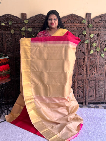 Pink Kanjivaram Silk Saree | Weaving Border With Checks & Floral Butta | Handloom | Silk Mark Certified