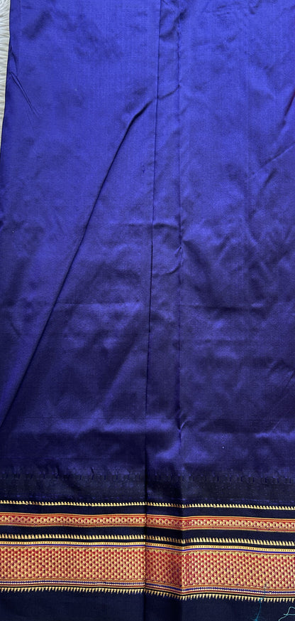 Narayanpet Silk Saree Pink Colored Complemented with a Navy Blue Zari Border. - Sampradaya Designer Studio