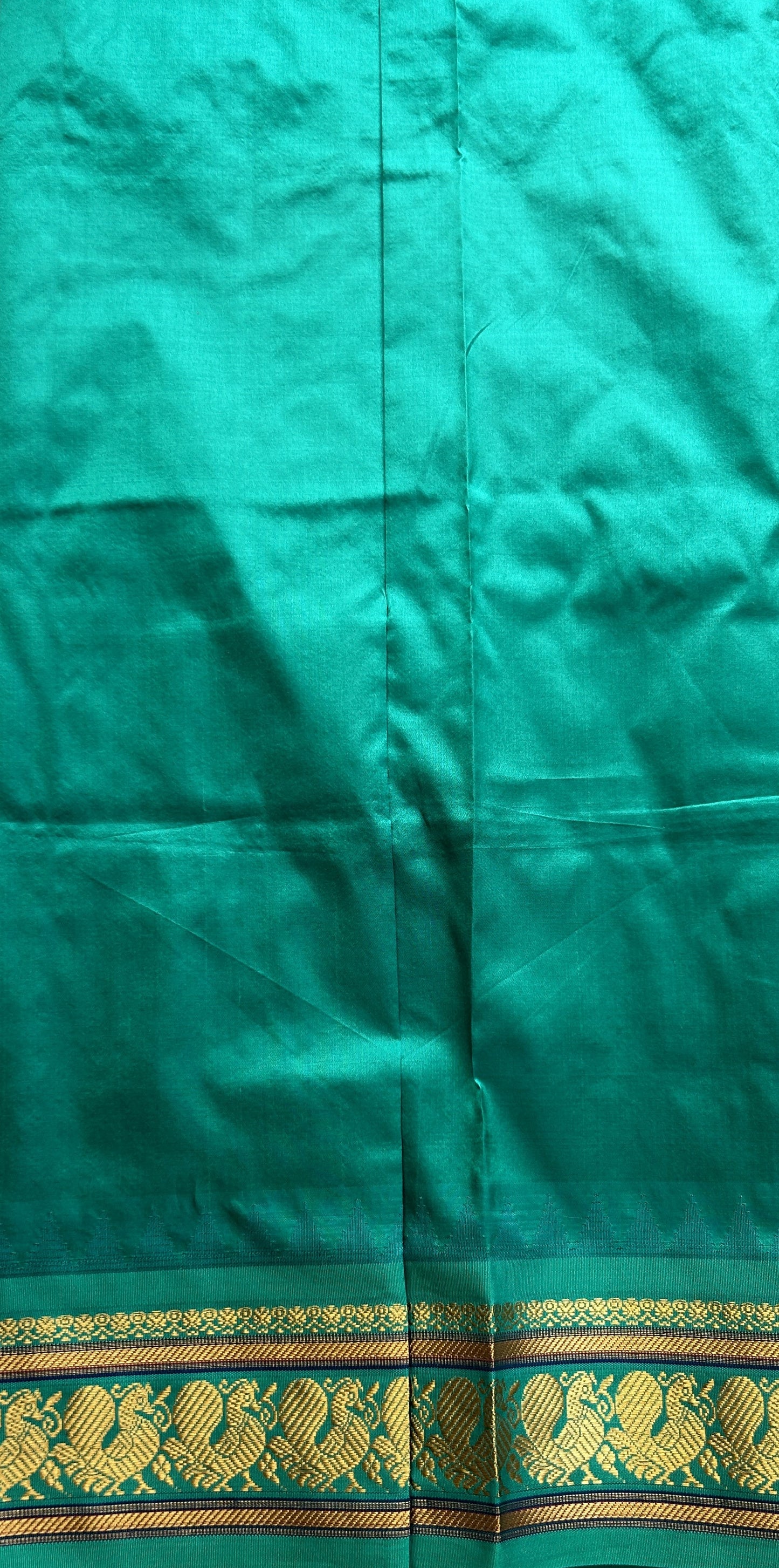 Narayanpet Silk Saree Maroon Colored Complemented with a Rama Green Zari Border. - Sampradaya Designer Studio