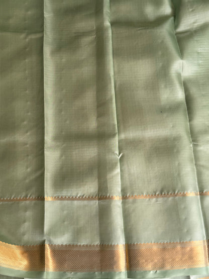 Pure Kanjivaram Silk Saree | Sea Green With Gold Zari Border | Handloom | Silk Mark Certified
