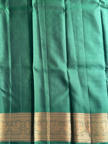 Orange Pure Kanjivaram Silk Saree | Weaving Border With All- Over Tree Motif | Handloom | Silk Mark Certified