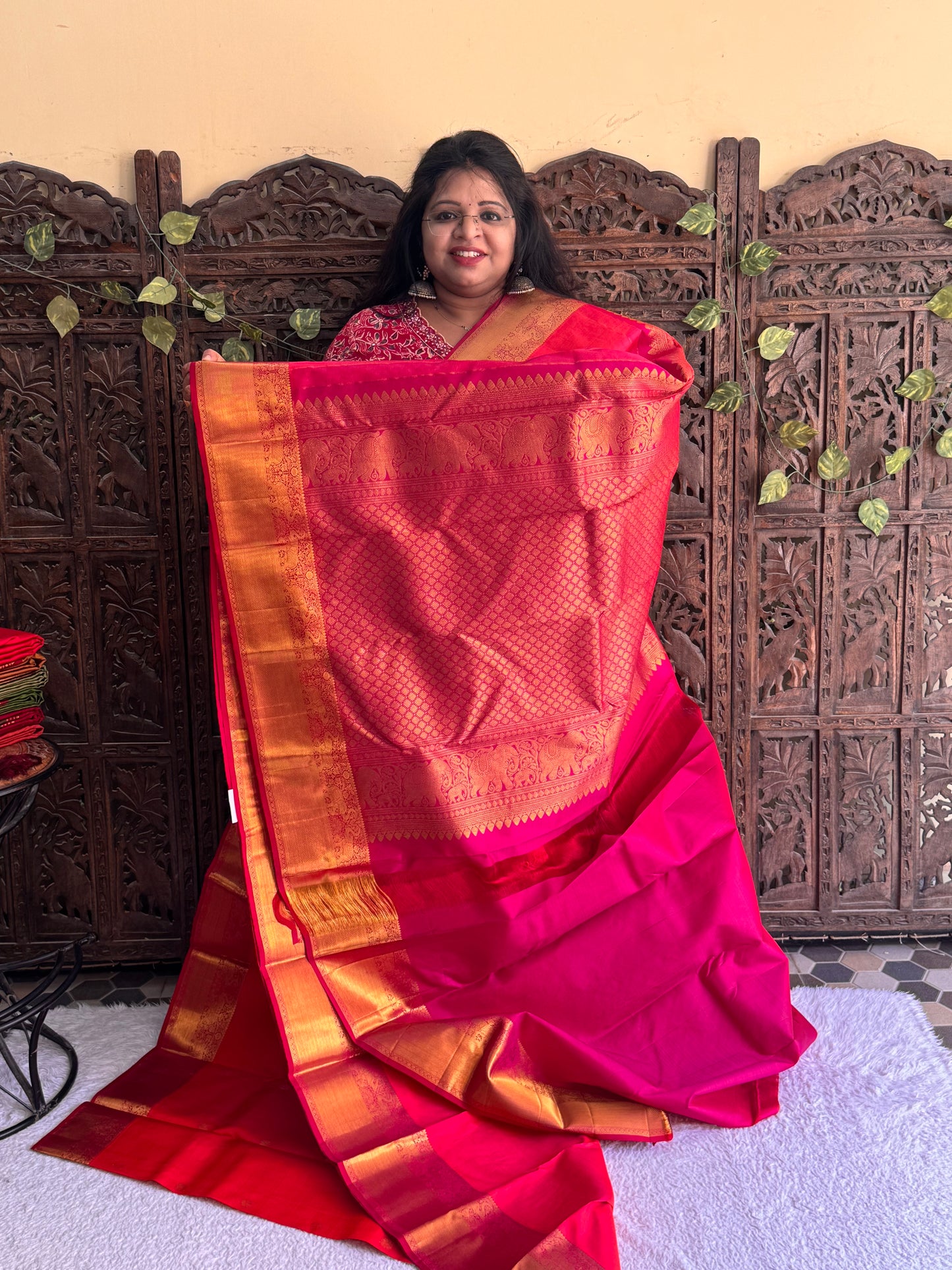 Pink Kanjivaram Silk Saree | Weaving Border With Floral Butta | Handloom | Silk Mark Certified