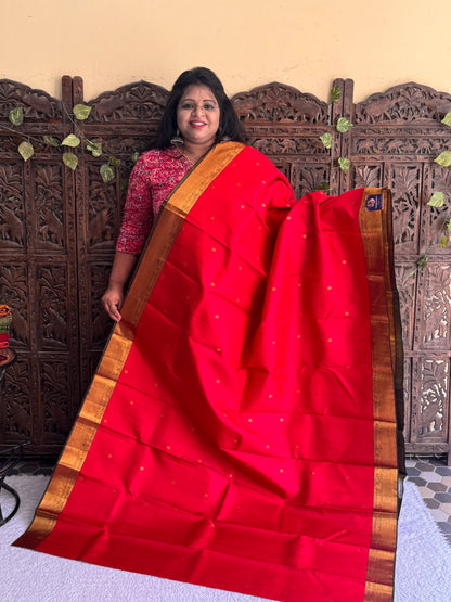 Red Kanjivaram Silk Saree | Weaving Border With Rudraksha Butta| Handloom | Silk Mark Certified