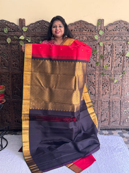 Red Kanjivaram Silk Saree | Weaving Border With Rudraksha Butta| Handloom | Silk Mark Certified