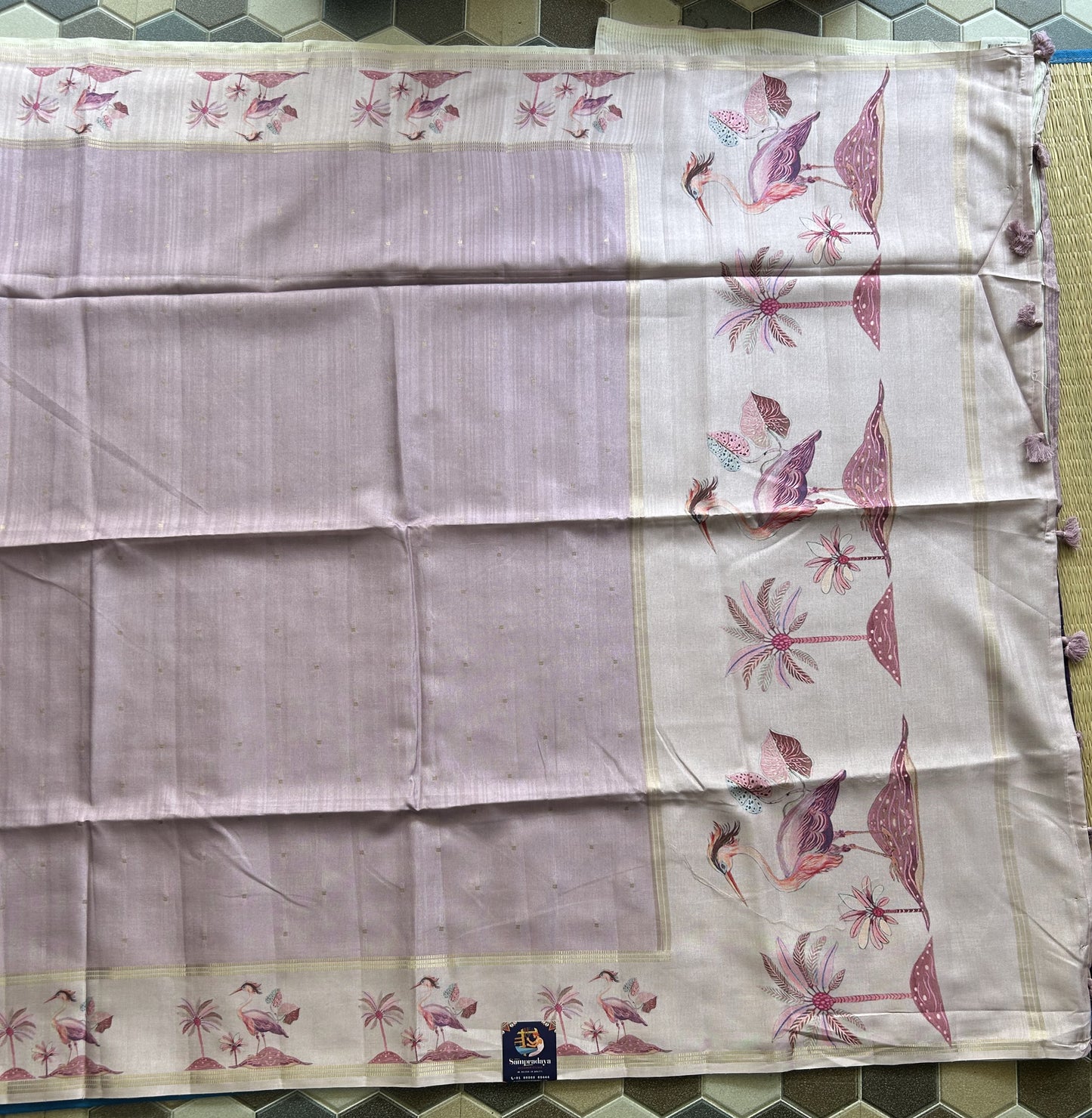 Semi Tussar Silk Saree -  Light Pink with Gold Zari Border - Elegant Fancy Saree for Party & Office Wear.