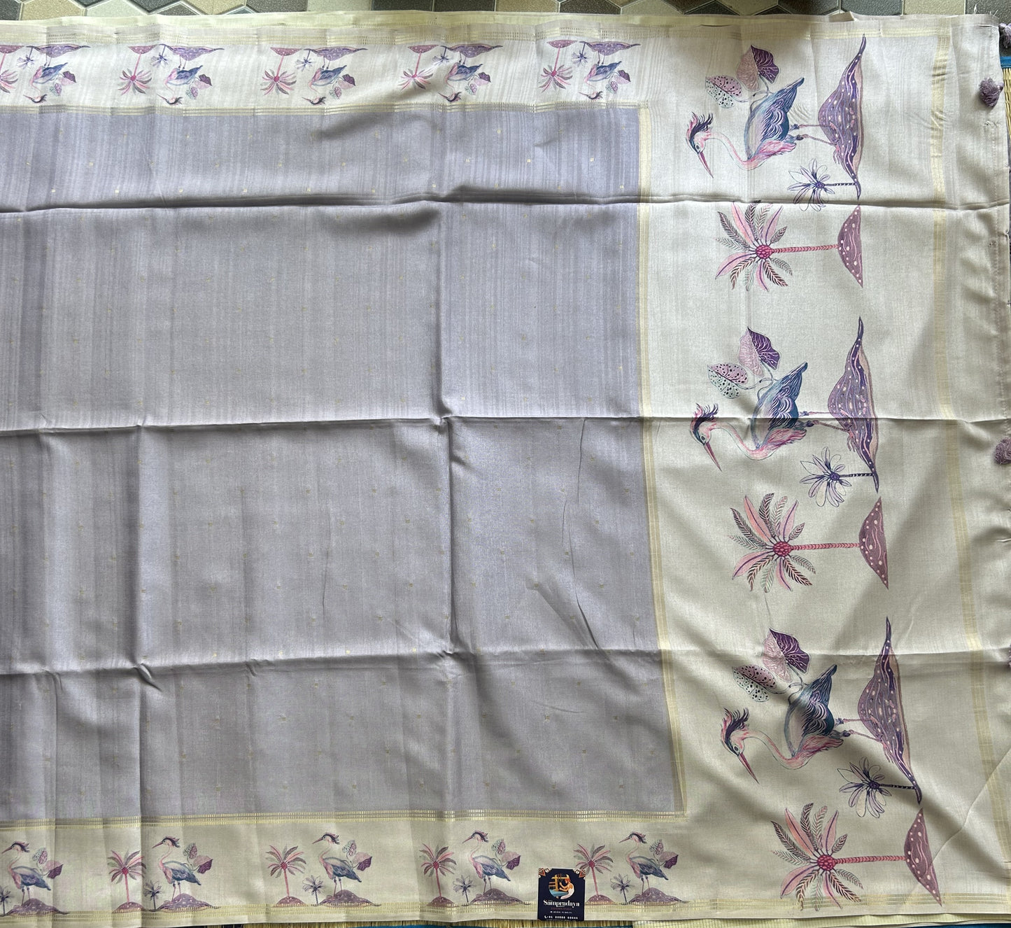 Semi Tussar Silk Saree - Violet with Gold Zari Border - Elegant Fancy Saree for Party & Office Wear.