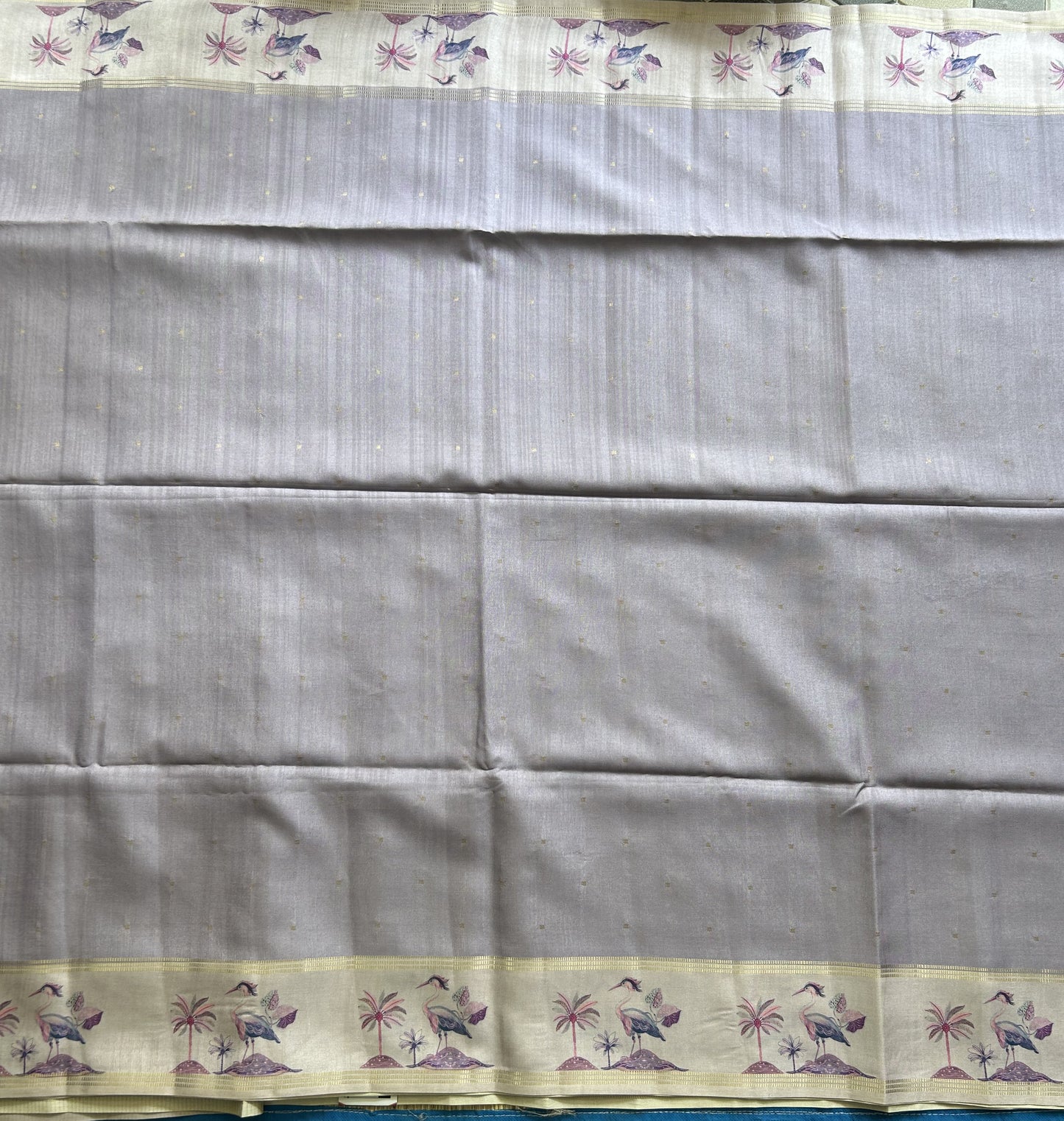 Semi Tussar Silk Saree - Violet with Gold Zari Border - Elegant Fancy Saree for Party & Office Wear.
