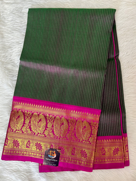 Venkatagiri Pattu Saree Green Colored Complemented With a Pattu Pink Color Border - Sampradaya Designer Studio