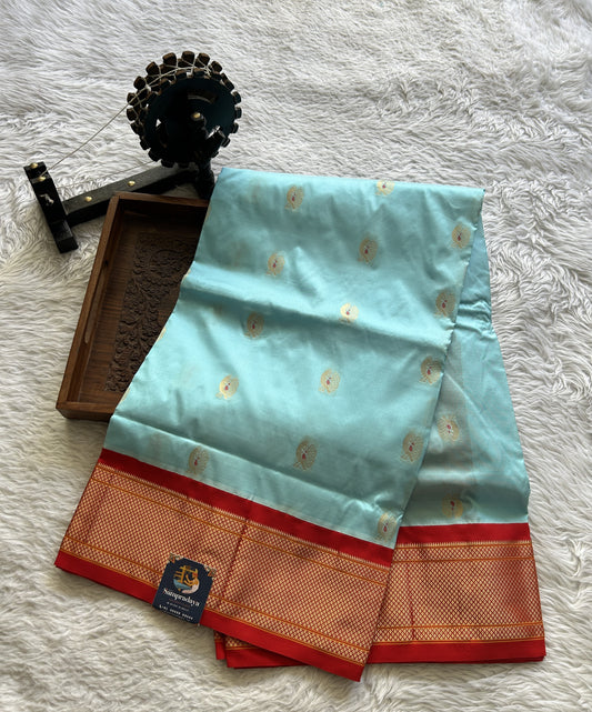 Narayanpet Silk Saree Sky Blue Colored Complemented with a Zari Border. - Sampradaya Designer Studio