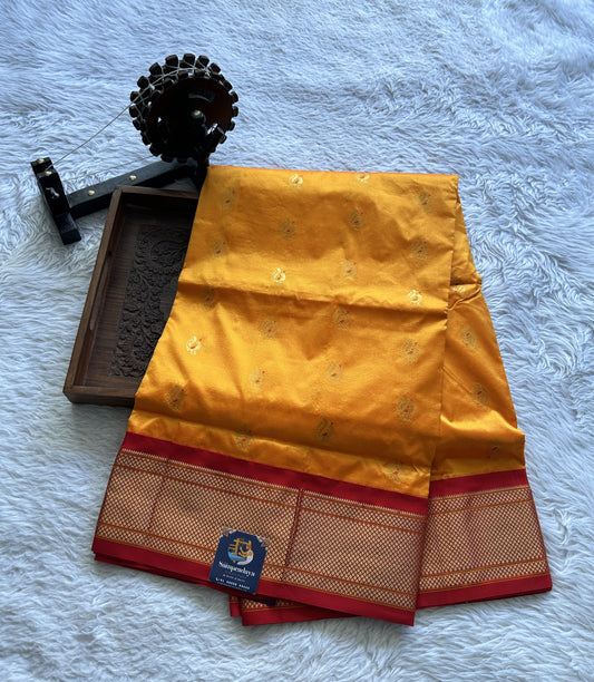 Narayanpet Silk Saree Orange Colored Complemented with a Zari Border. - Sampradaya Designer Studio