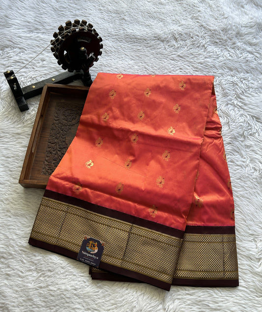 Narayanpet Silk Saree Dual tone Colored Complemented with a Zari Border. - Sampradaya Designer Studio