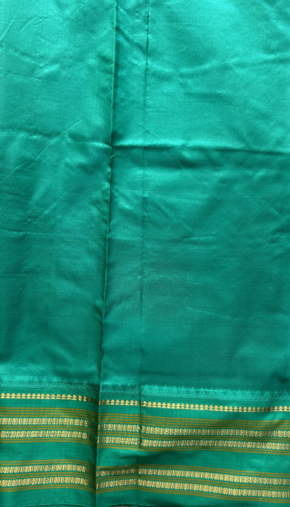 Narayanpet Silk Checks Saree Orange Colored Complemented with a Rama Green Zari Border. - Sampradaya Designer Studio