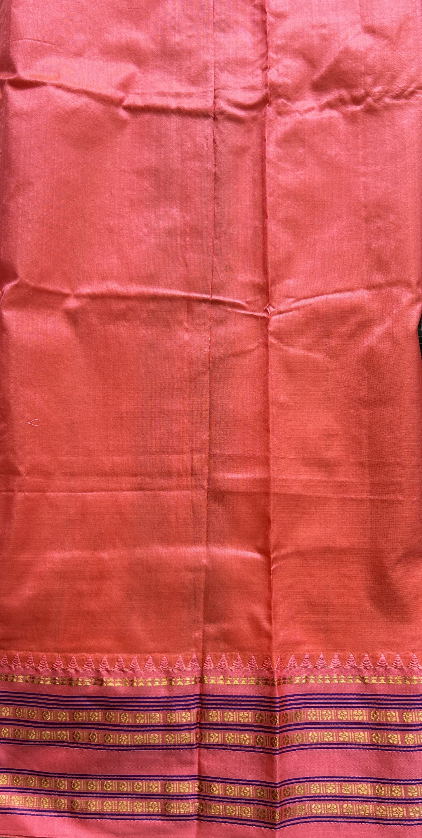 Narayanpet Silk Checks Saree Bottle Green Colored Complemented with a Peach Zari Border. - Sampradaya Designer Studio