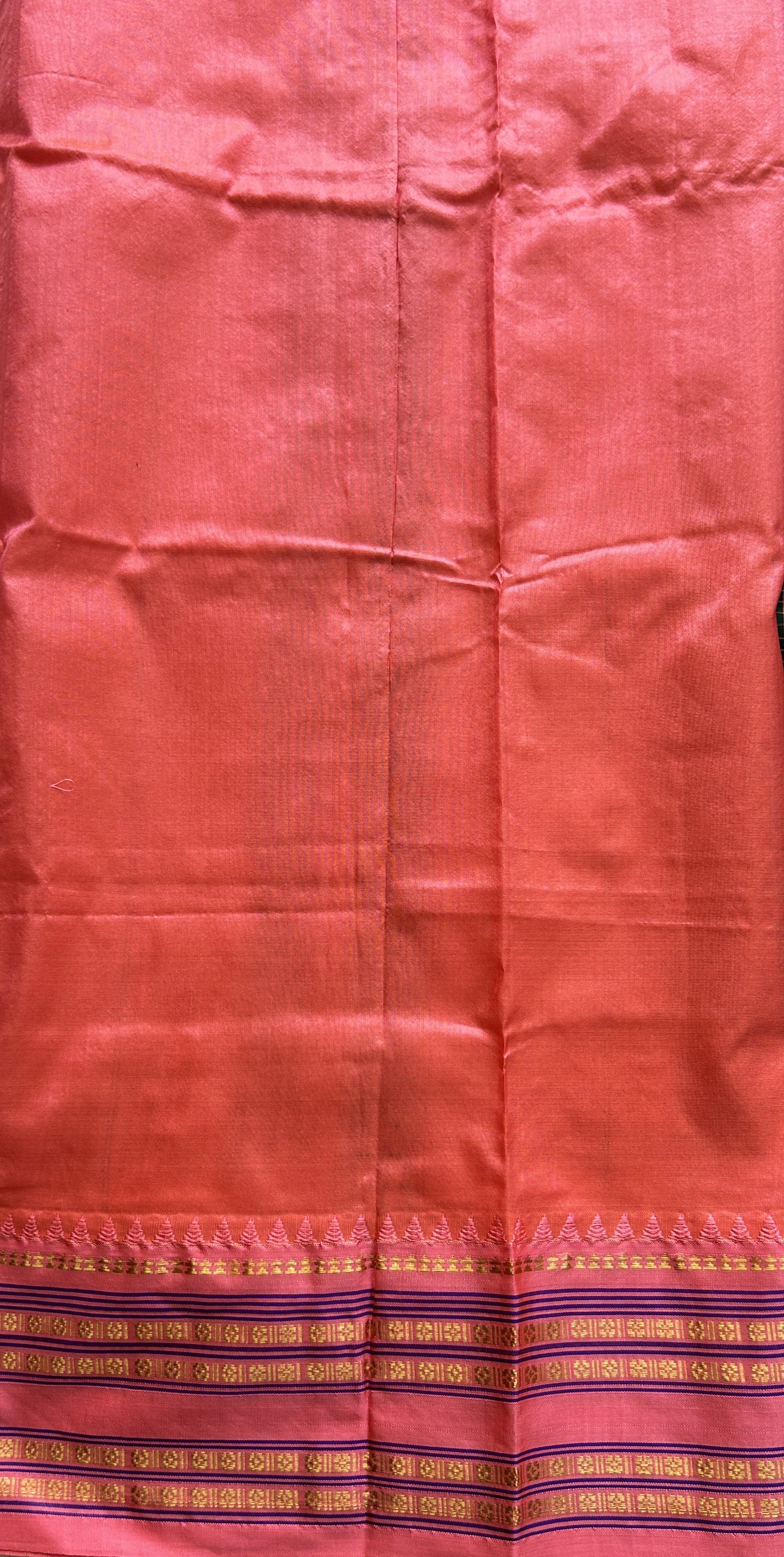 Narayanpet Silk Checks Saree Bottle Green Colored Complemented with a Peach Zari Border. - Sampradaya Designer Studio
