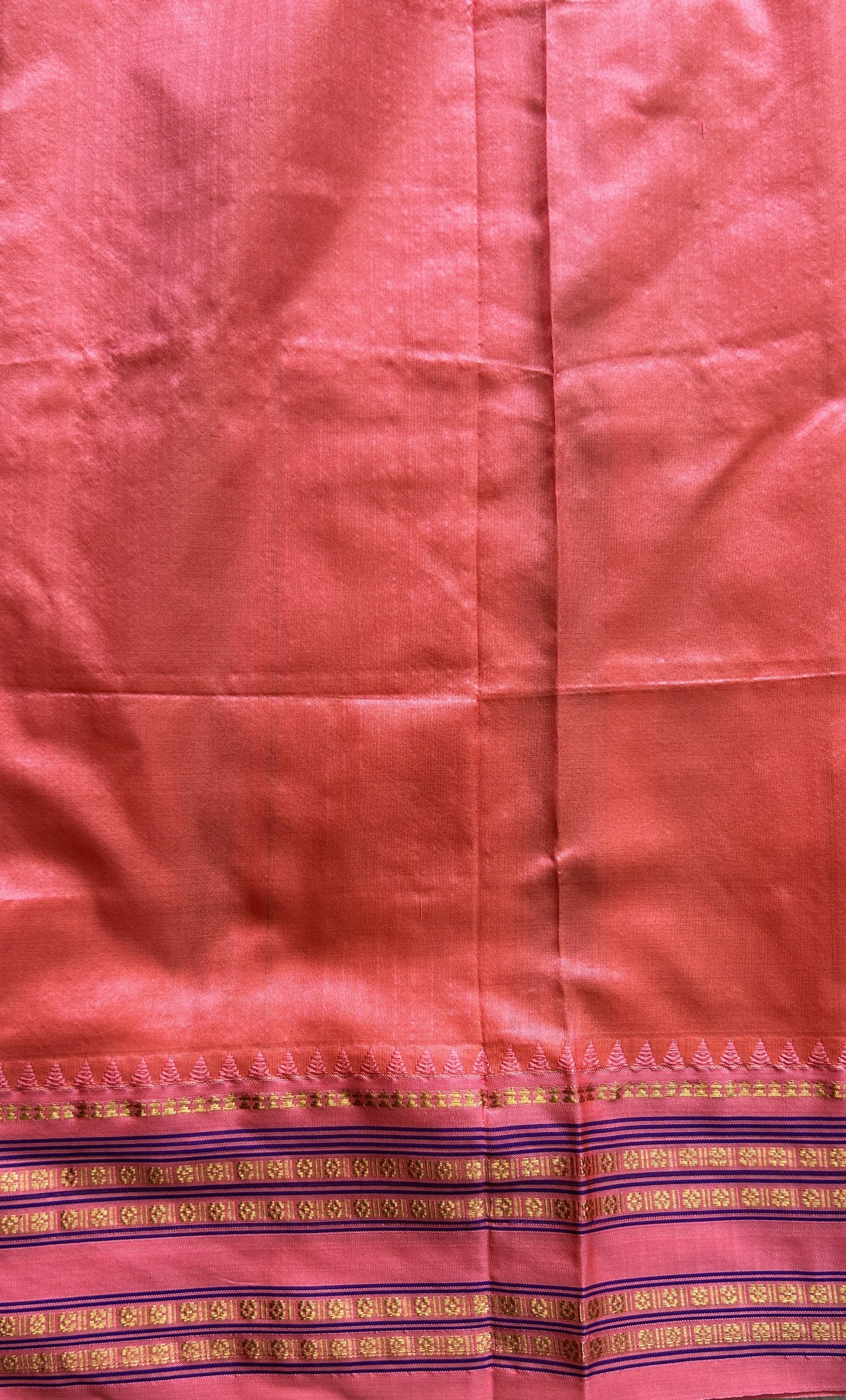 Narayanpet Silk Checks Saree Peacock Blue Colored Complemented with a Peach Zari Border. - Sampradaya Designer Studio