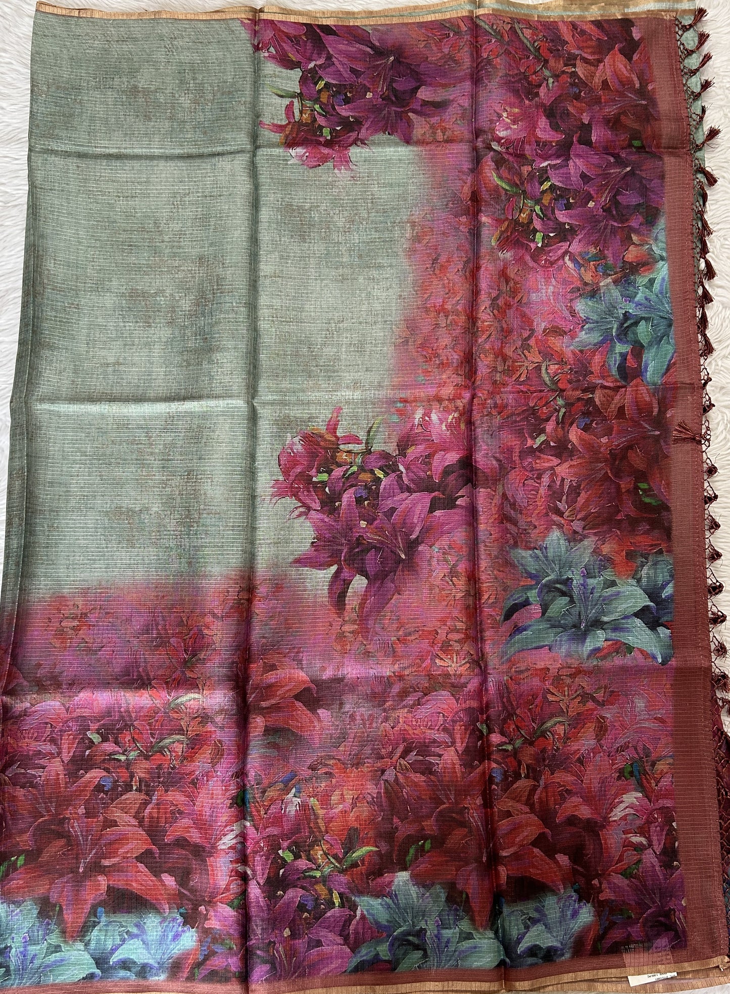 Silk kota Saree Sea Green colored Complemented with a Borderless Saree. - Sampradaya Designer Studio