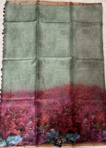 Silk kota Saree Sea Green colored Complemented with a Borderless Saree. - Sampradaya Designer Studio