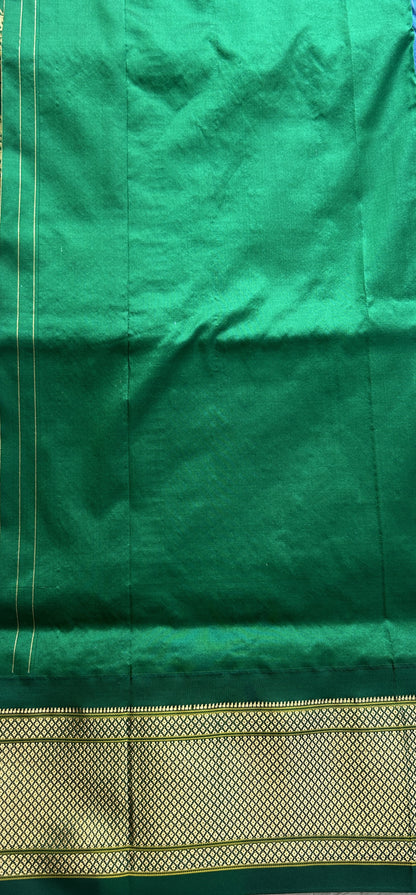 Narayanpet Silk Saree Peacock Blue Colored Complemented with a Green Zari Border. - Sampradaya Designer Studio