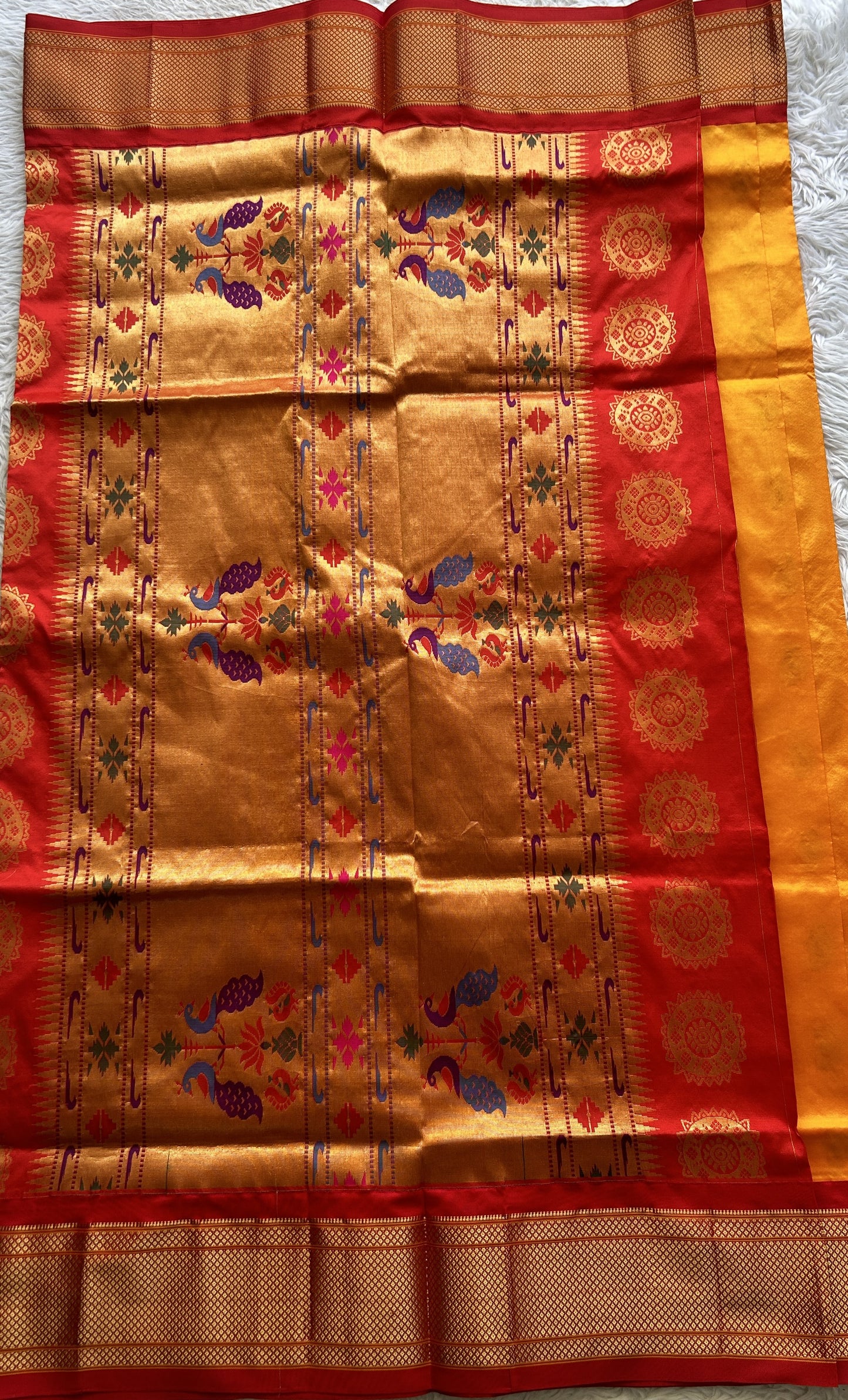 Narayanpet Silk Saree Orange Colored Complemented with a Zari Border. - Sampradaya Designer Studio
