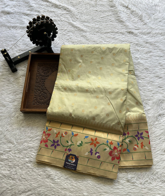 Narayanpet Silk Saree Wheat Colored Complemented with a Paithani Border. - Sampradaya Designer Studio