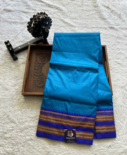 Narayanpet Silk Saree Blue Colored Complemented with a Zari Border. - Sampradaya Designer Studio