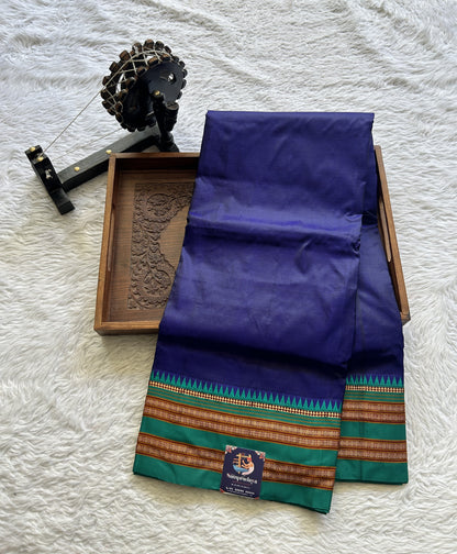 Narayanpet Silk Saree Navy Blue Colored Complemented with a Zari Border. - Sampradaya Designer Studio