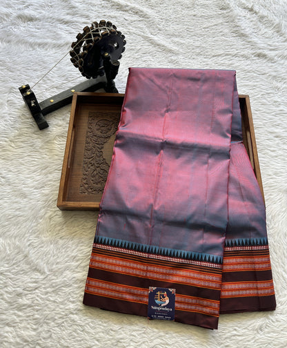 Narayanpet Silk Saree Onion Pink Colored Complemented with a Zari Border. - Sampradaya Designer Studio