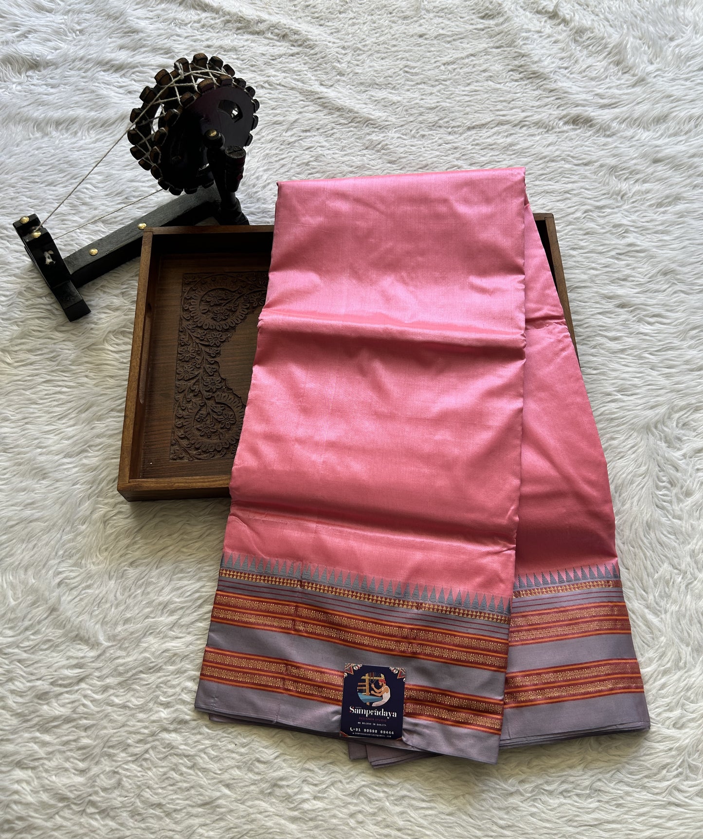 Narayanpet Silk Saree Neon Pink Colored Complemented with a Zari Border. - Sampradaya Designer Studio