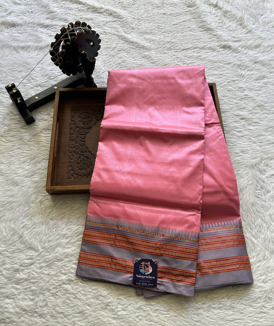 Narayanpet Silk Saree Neon Pink Colored Complemented with a Zari Border. - Sampradaya Designer Studio