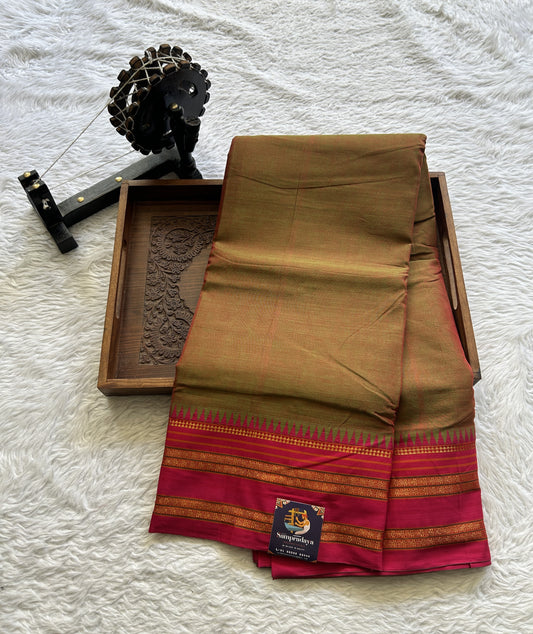 Narayanpet Cotton Saree Dual Shade Colored Complemented with a Thread Border. - Sampradaya Designer Studio